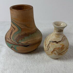 Indian River Nemadji Pottery Clay Vases Pots Set Of 2 Handmade USA Matte‎ Finish